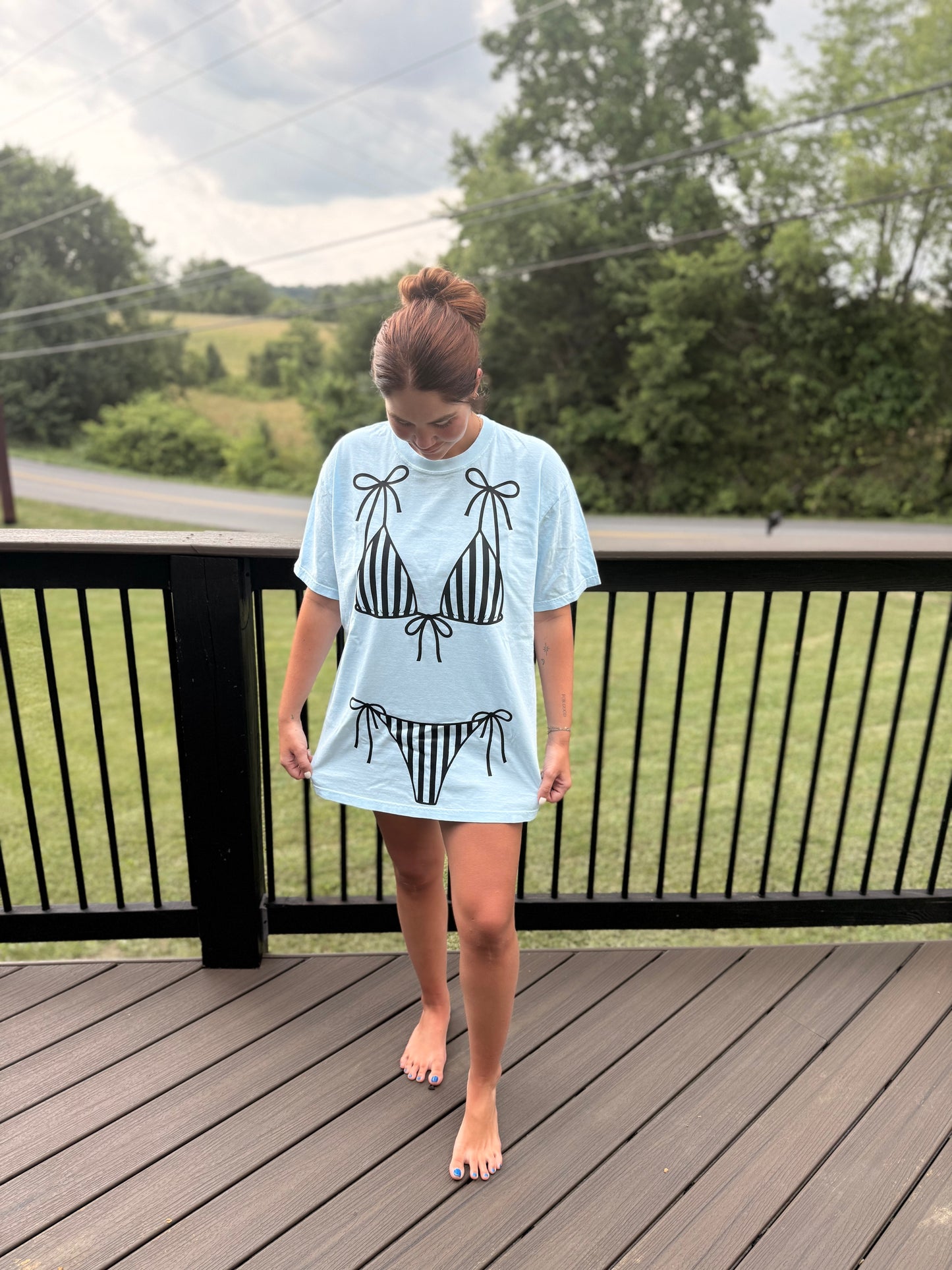 Black Stripe Bikini Bathing Suit Coverup Tee